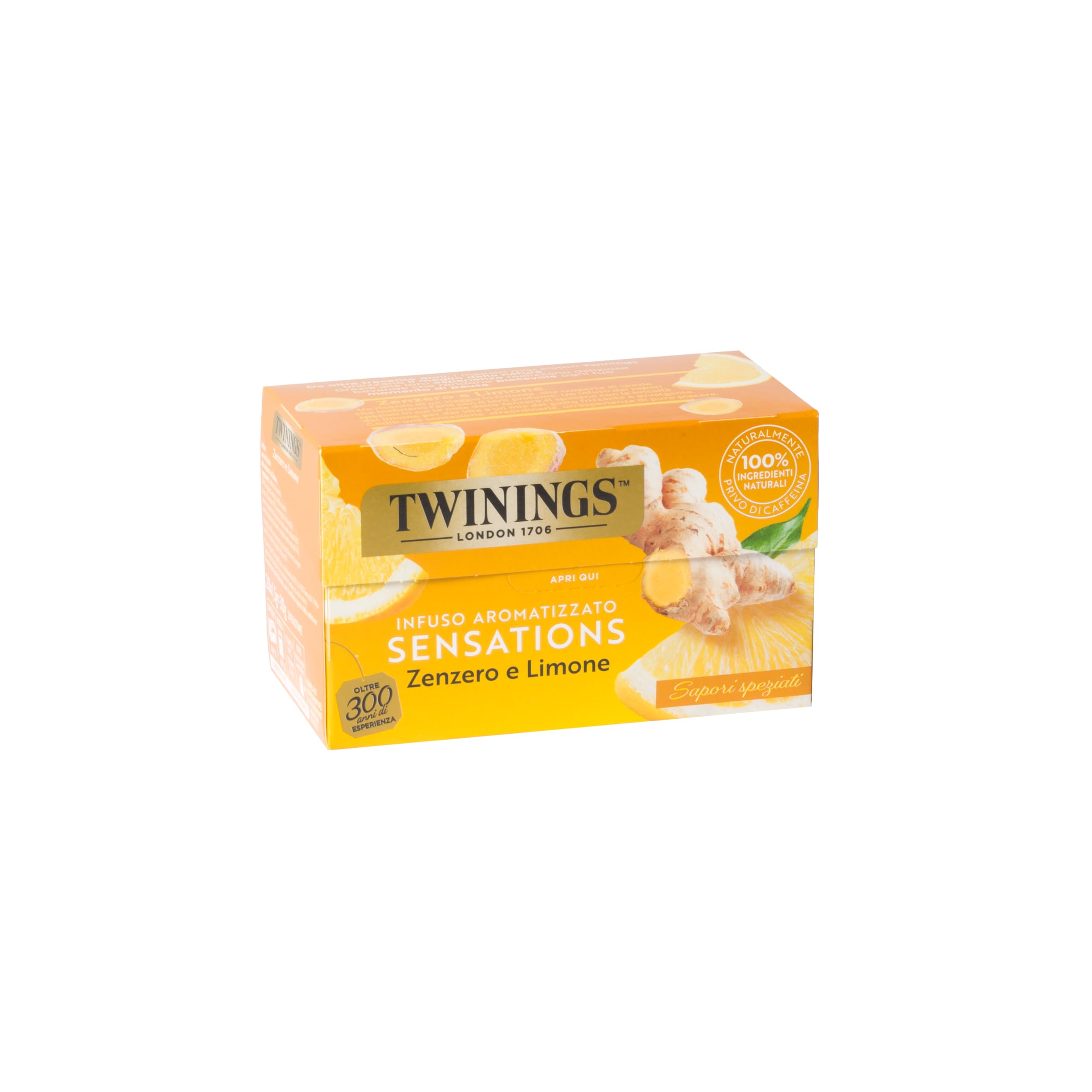 Twinings, Infuso Aromatizzato Sensations Zenzero e Limone, Gusto Frizzante e Avvolgente, Senza Caffeina, Infusi e Tisane, 6 Confezioni da 20 Filtri (120 Filtri Totali)