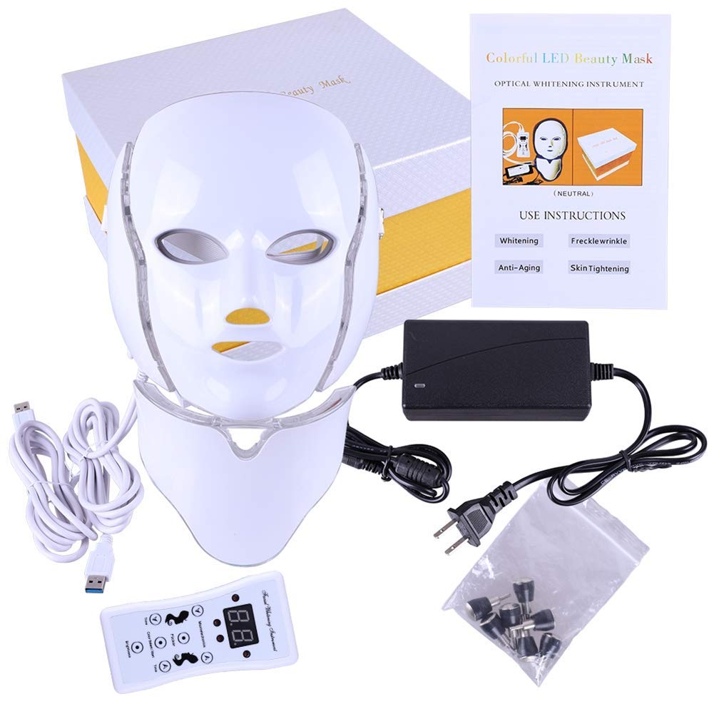 Red Light Therapy LED Neck Face Mask 7 Color Facial Photon For Healthy Skin Rejuvenation Collagen Anti Aging Wrinkles Scarring Korean Skin Care Facial Skin Care Mask Beauty Tool
