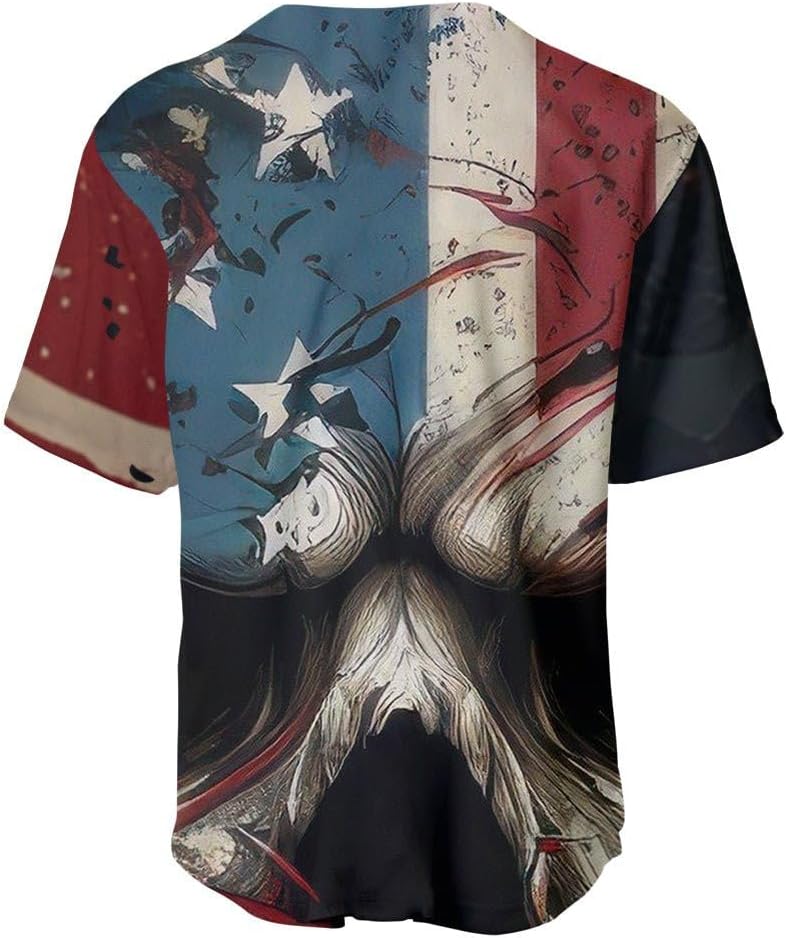 Skull USA Baseball Jersey American Flag Baseball Skull Jersey Mens Womens Short Sleeve America Unisex Jersey Shirt
