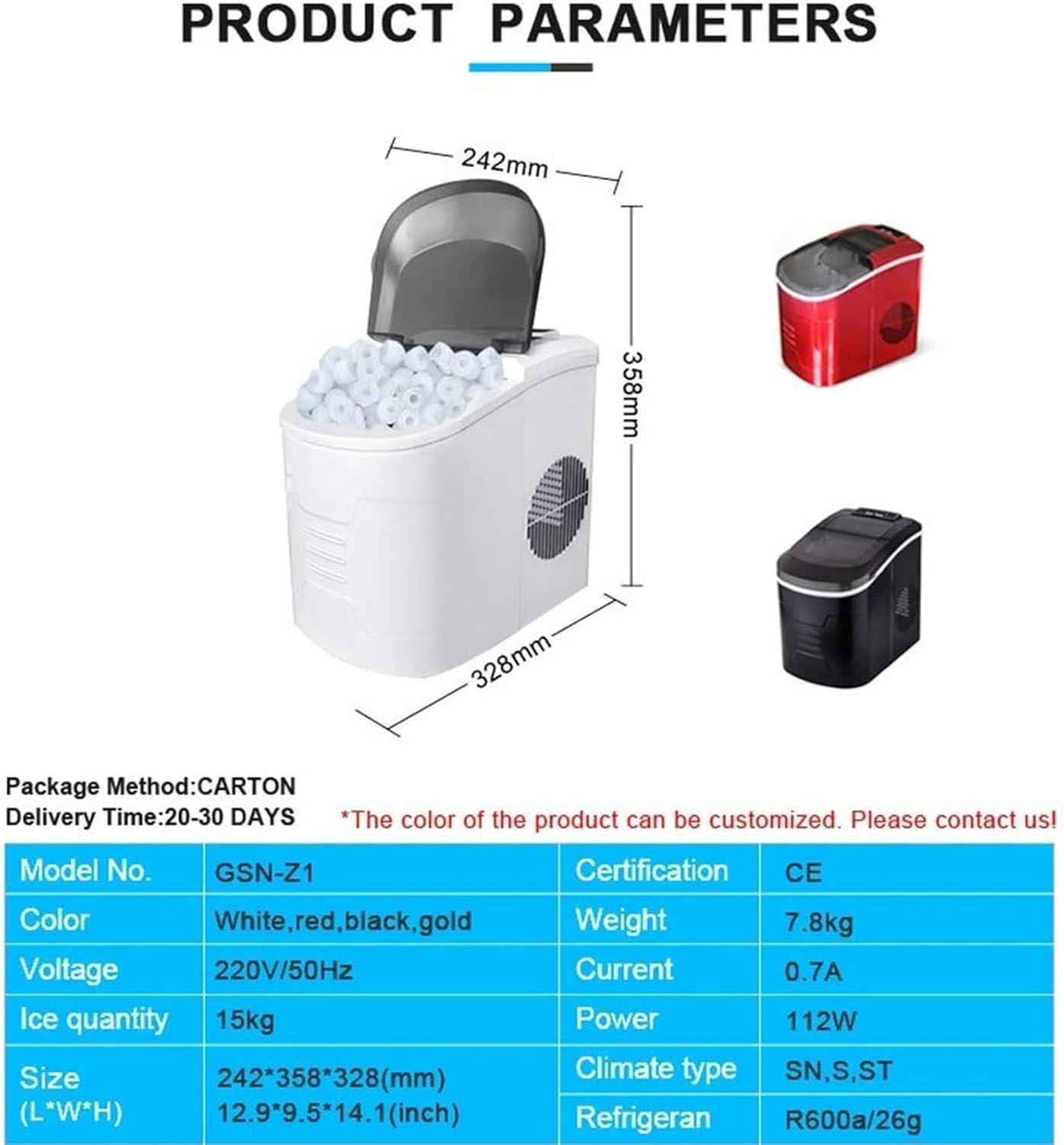 Ice Maker Machine Countertop,Portable Ice Cube Maker, Makes 33 Lbs Ice in 24 Hrs-Ice Cubes Ready in 8 Mins, Smart Tips, Electric Ice Making Machine Su-1pc
