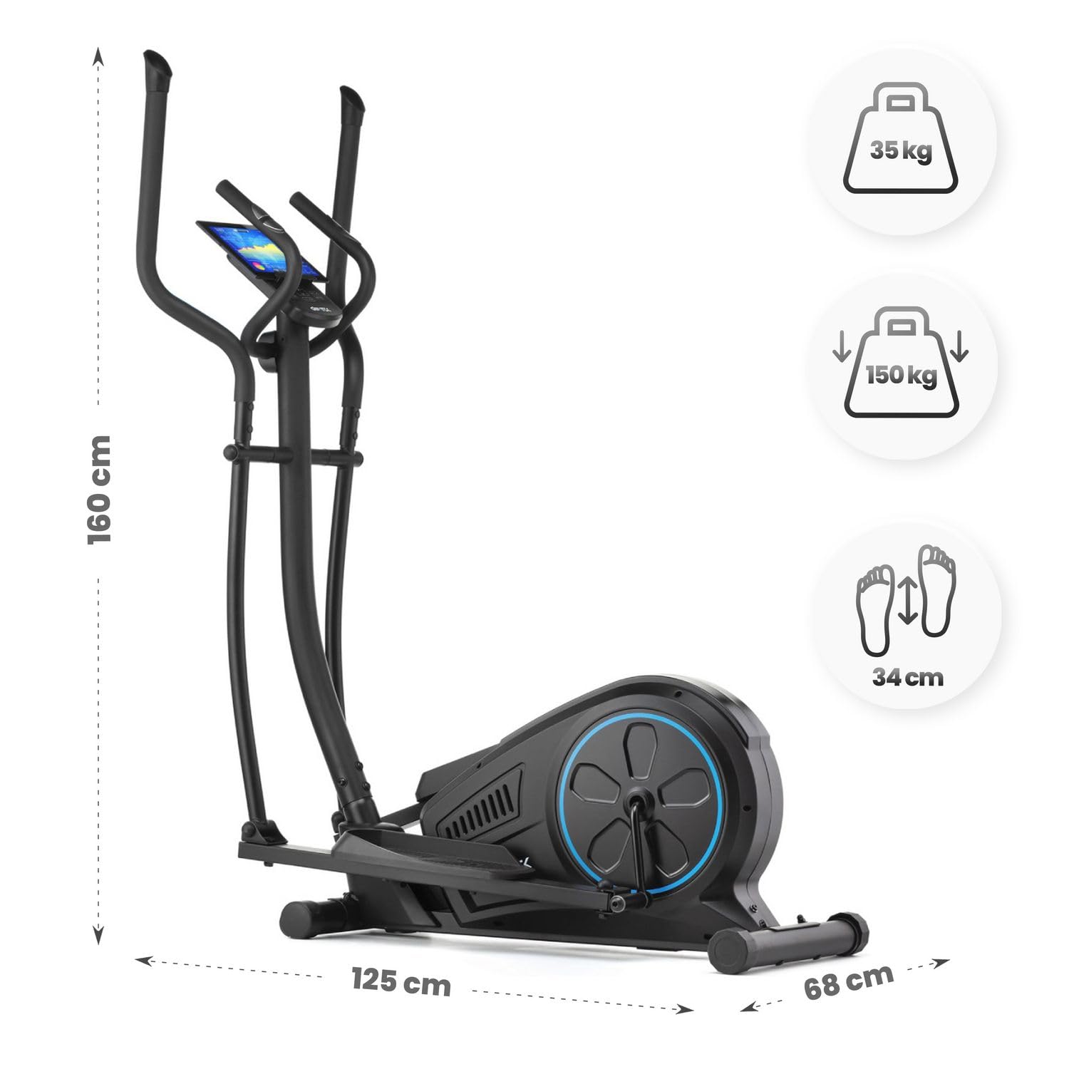 Gymtek XC2000 Crosstrainer, Elektromagnetischer Ellipsentrainer für Zuhause, 22 Programme, Bluetooth, Hometrainer Stepper, Maximales Benutzergewicht 150 kg