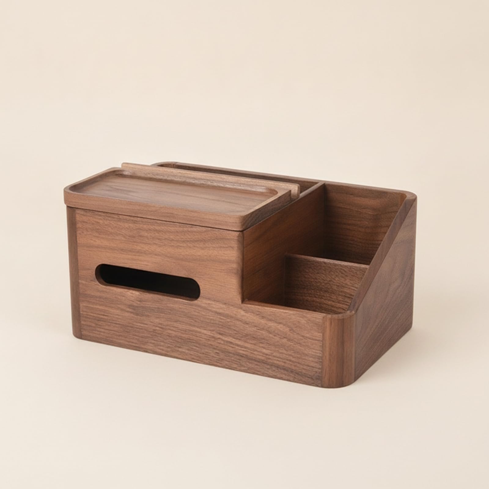 Baoblaze Porta Fazzoletti da Scrivania Scatola Porta Tovaglioli Distributore Organizer in Legno Multifunzionale E Supporto Telefono in Adatto per Scrivania, Noce, Legno Naturale, Scuro