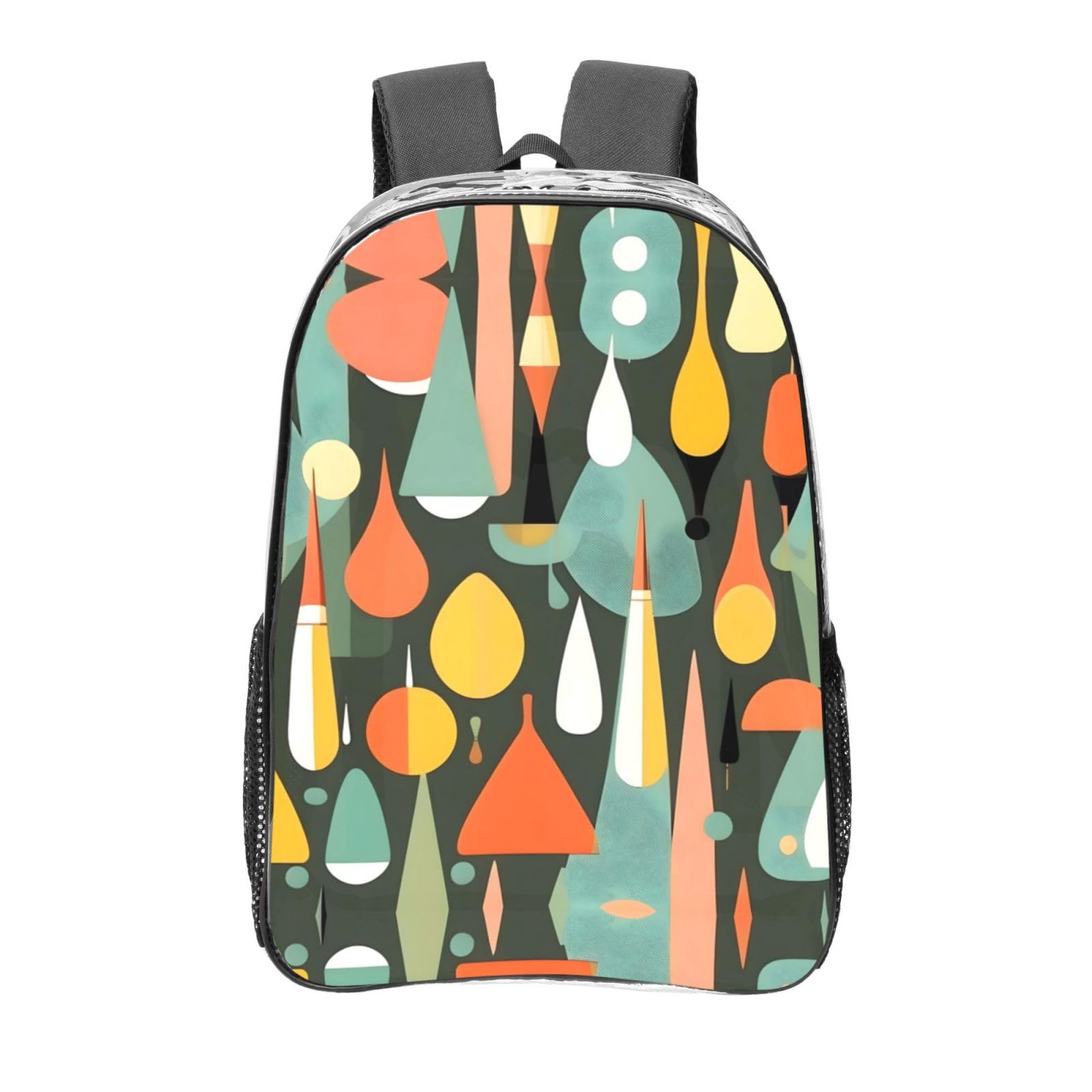 Sac à dos transparent noir multi-poches au design rétro moderne du milieu du siècle - 8