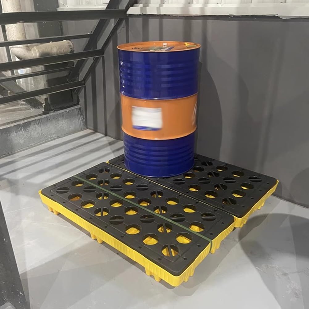 Bac de rétention des déversements d'hydrocarbures, Palette de rétention emboîtable pour fûts avec Grille Amovible, Plateforme de Stockage Industrielle en polyéthylène pour seaux de Peinture