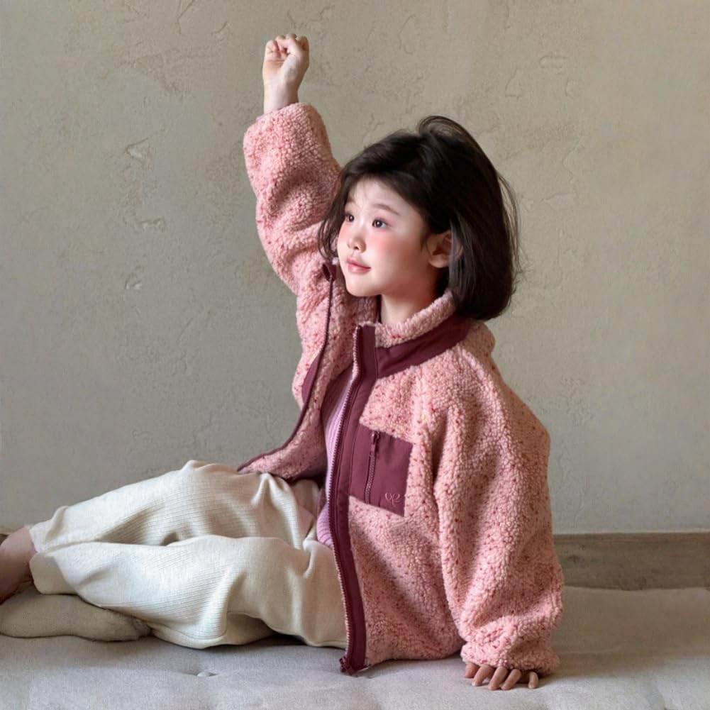 [HZXSXGH] ガールズ ボアジャケット キッズ 女の子 可愛い ボアコート 長袖 バイカラー 立ち襟 厚手 もこもこ ムートン