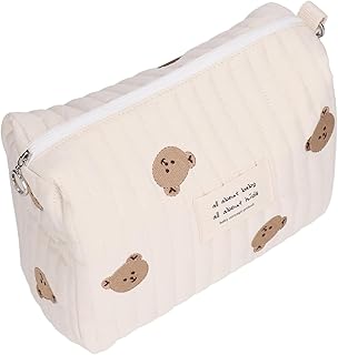 Wickeltasche Organizer, Windeltasche für Unterwegs - Kleine & Waschbare Mini-Tasche mit Reißverschluss für Windeln, Feuchttücher & Spielzeug, Bestickter Bär Druck