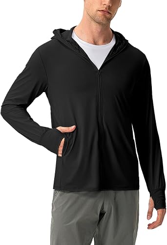 Sukany Men's UPF 50+ Sun Protection Hoodie Lightweight Athletic UV Jacket Running Thin Zip Up Outdoor Hiking Long Sleeve SPF Shirt with Thumb Holes