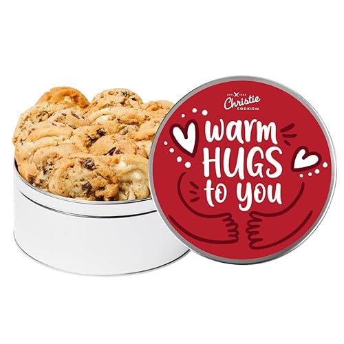 Christie Cookies, Warm Hugs To You, surtido gourmet, 18 galletas recién horneadas en lata plateada, sin conservantes añadidos