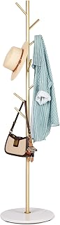 ZOZOE Coat Rack, Metal Coat Rack Freestanding Satin Steel with Heavy Stable Marble Base, Gold Coat Rack Stand 67’’ with 8 Hooks for Hanging Clothes, Bags, Hats, Accessories