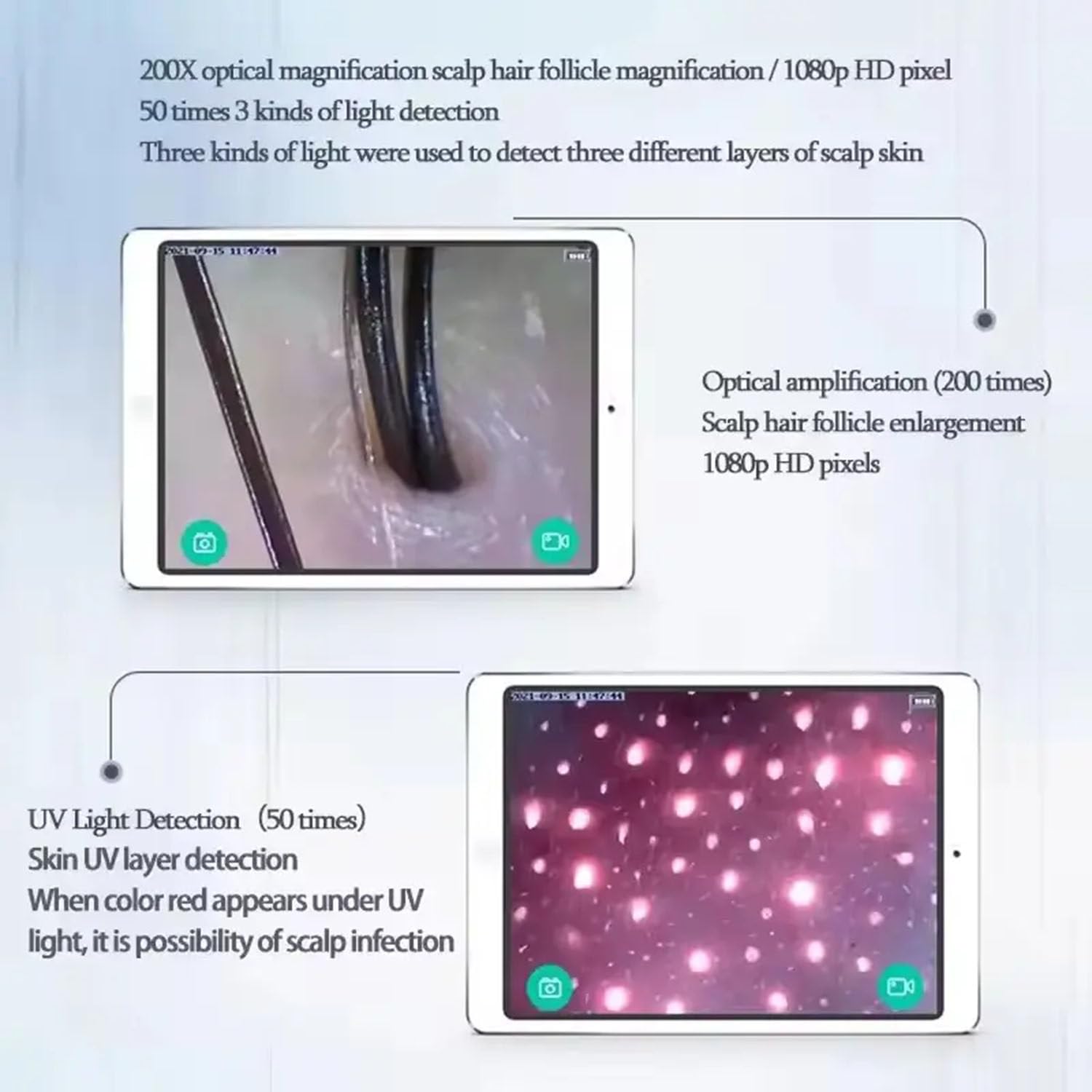 Analizator skóry kamery HD – przenośny tester skóry i włosów z obiektywem 50x/200x do domowego salonu piękności i pielęgnacji włosów