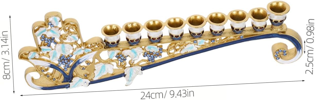 Metal Enamel Hanukkiah 9 Branch Menorah Tabletop Centerpiece
