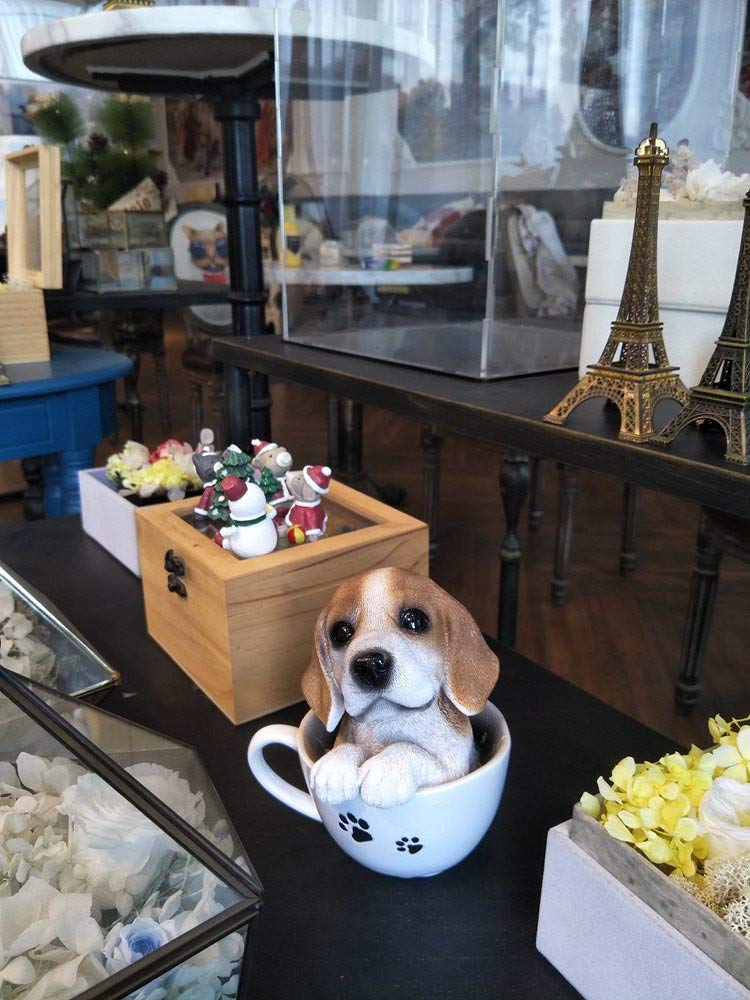 AMUCK Statuen Sammlerfiguren Skulptur Kreativ Teetasse Hund Hündchen Dekoration Restaurant Bar Cafe Klein Auslage Tierhandlung Schaufenster Dekoration Geschenk Groß