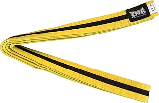 TMA New Martial Arts 1-1/2 Wide Double Wrap Karate Taekwondo Color Belt Black Stripe (Yellow, 2)