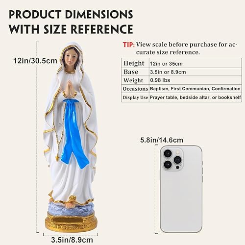 Miniatura 2 de Estatua de la Virgen María de resina de 12 pulgadas, figura de la Madre María católica, estatua de Virgen Nuestra Señora de Gracia, decoración