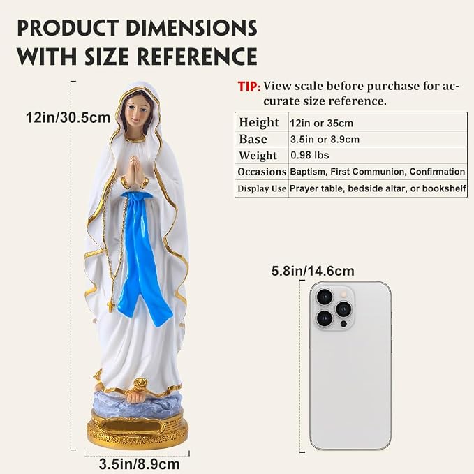 Estatua Virgen María 12 pulgadas resina pintada a mano decoración hogar miniatura 3