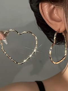 1 Pair Gold Heart Earrings for Women, Fashion Jewelry Accessories, Trendy Black and Gold Earring, Dainty Heart Shaped Stud Earrings, Women's Jewelry for Casual Wear