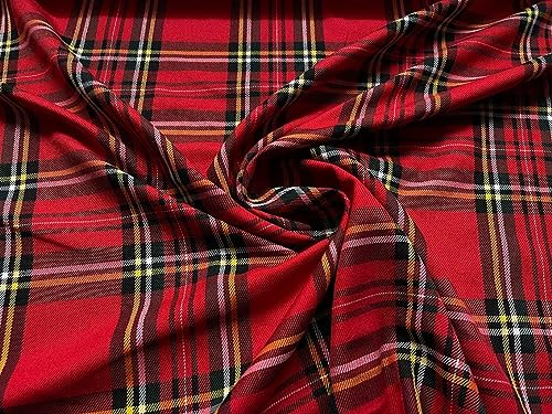 CRS Fur Fabrics Tela Cuadros Escoceses, diseño 4 Grandes, Royal Stewart, 1 MT, Polietileno (PE), Rojo, 1Mtr - 150cm x 100cm