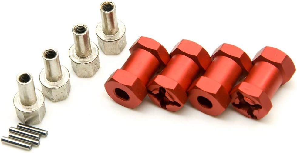RC 12mm Wheel Hex Drive Hubs Combiner Coupler Aluminum 15mm/20mm/25mm/30mm Offset Extension Longer Combiner Drive Adapter for 1/10 Axial SCX10 Wraith RC Car Upgrade Parts (Red - 20mm)