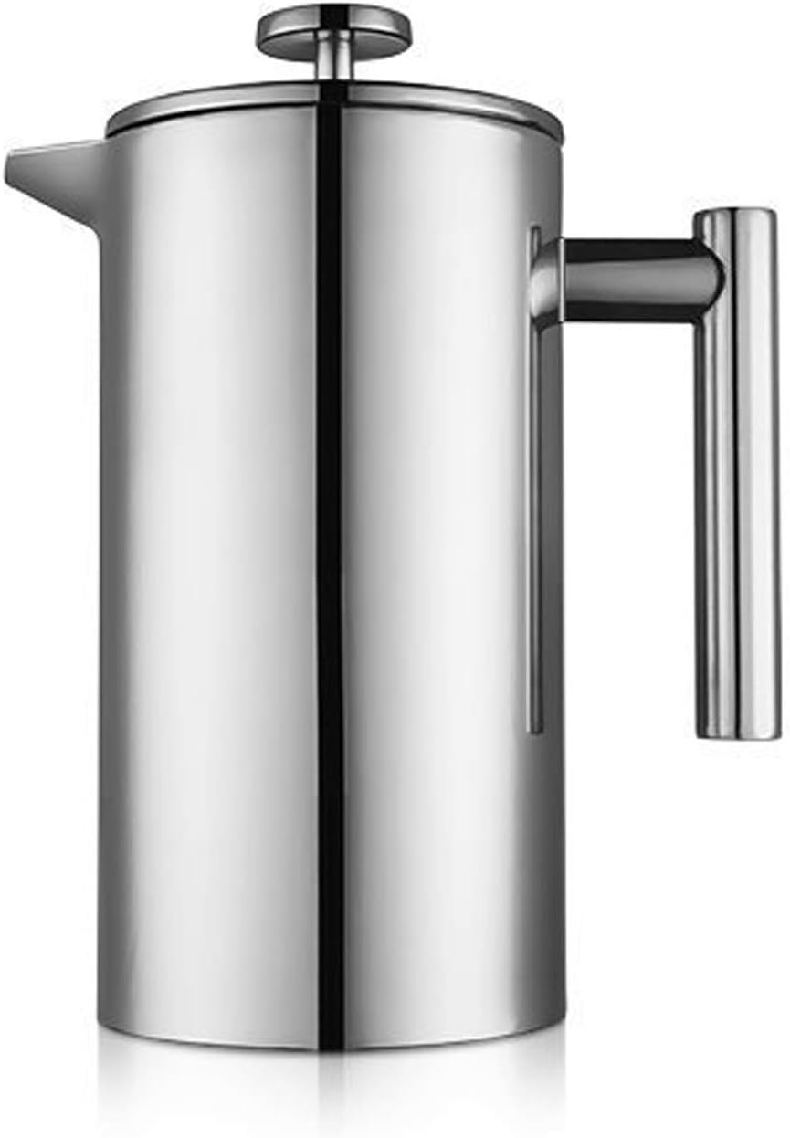 MaxMiuly French Press Coffee Maker 1.5 Litre Stainless Steel Double-Walled Insulated French Press Caffettiera Coffee Pot with 2 Extra Strainers, Silver 1500 ml