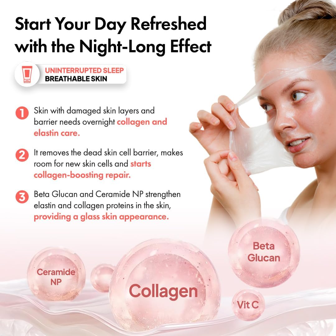 Collagen Night Wrapping Mask, Increases Skin Elasticity, Glass Skin Face Mask For Firming, Keeps Glowy & Hydrated, 1.69 Fl Oz (Pack of 1)