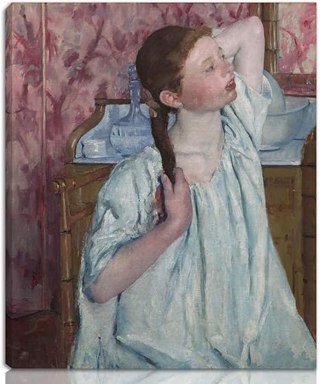 Amazon Co Jp Mary Stevenson Cassatt 伸びた ジクレー キャンバスに印刷 有名な絵画 美術品 ポスター 再生 壁の装飾 ハングする準備ができて 彼女の髪をアレンジする女の子 Nk ホーム キッチン