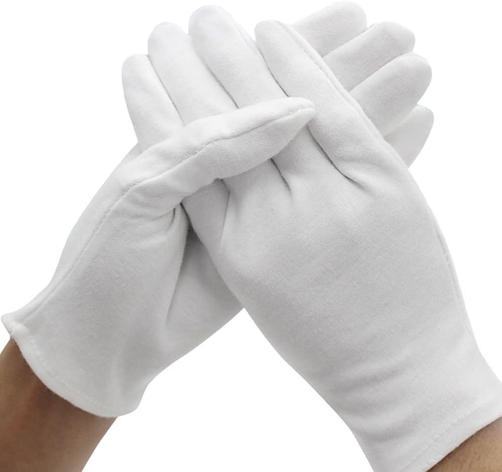 6 Pairs White Cotton Gloves 8" Medium Size Cotton Gloves for Cosmetic Moisturizing Hand Spa Coin Jewelry Silver Photo Inspection (Medium Size)