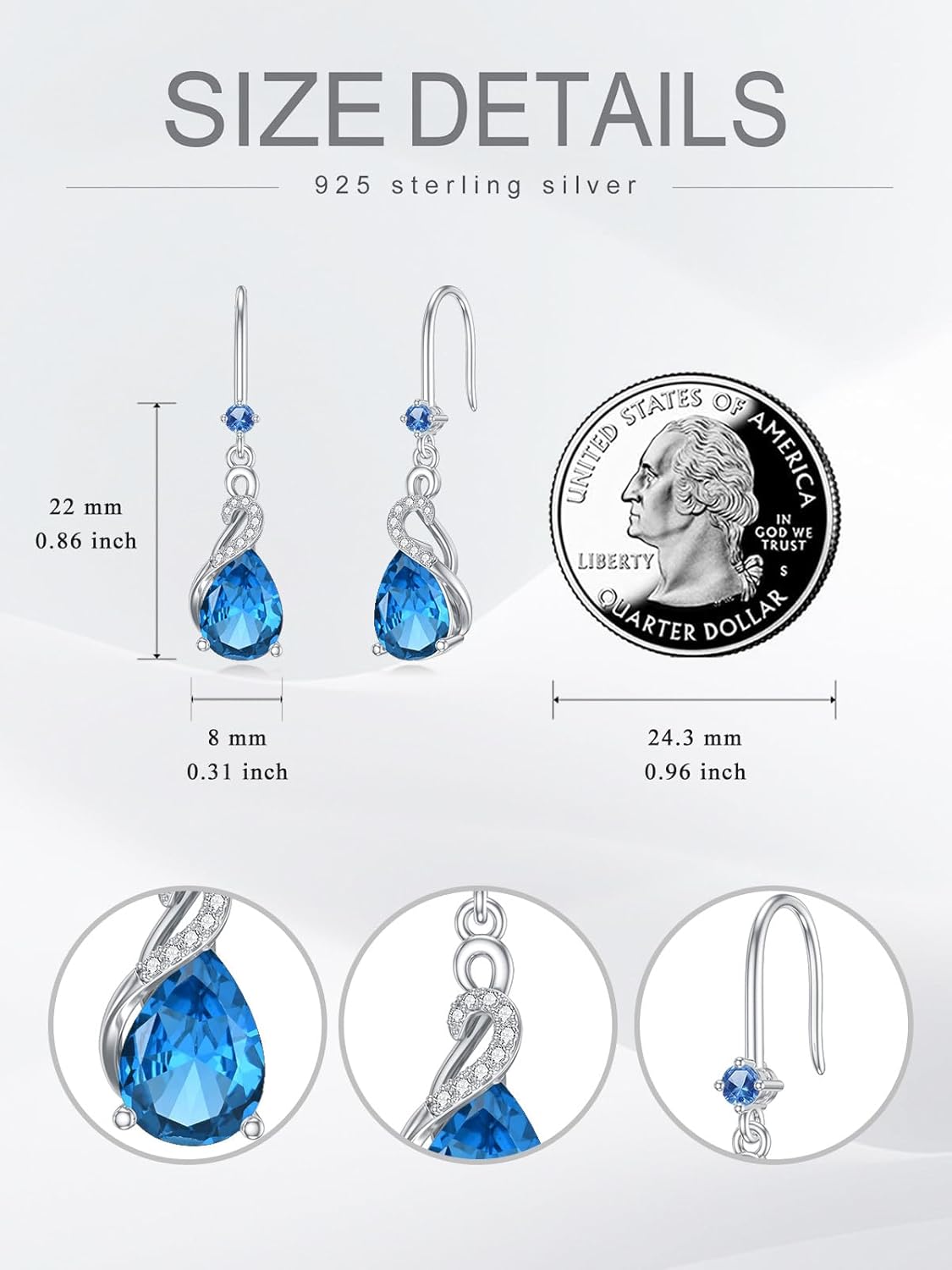 Seiyang Birthstone Dangle Drop Earrings 925 Sterling Silver Teardrop Birthstone Hook Earrings Birthday Jewelry Gifts for Women