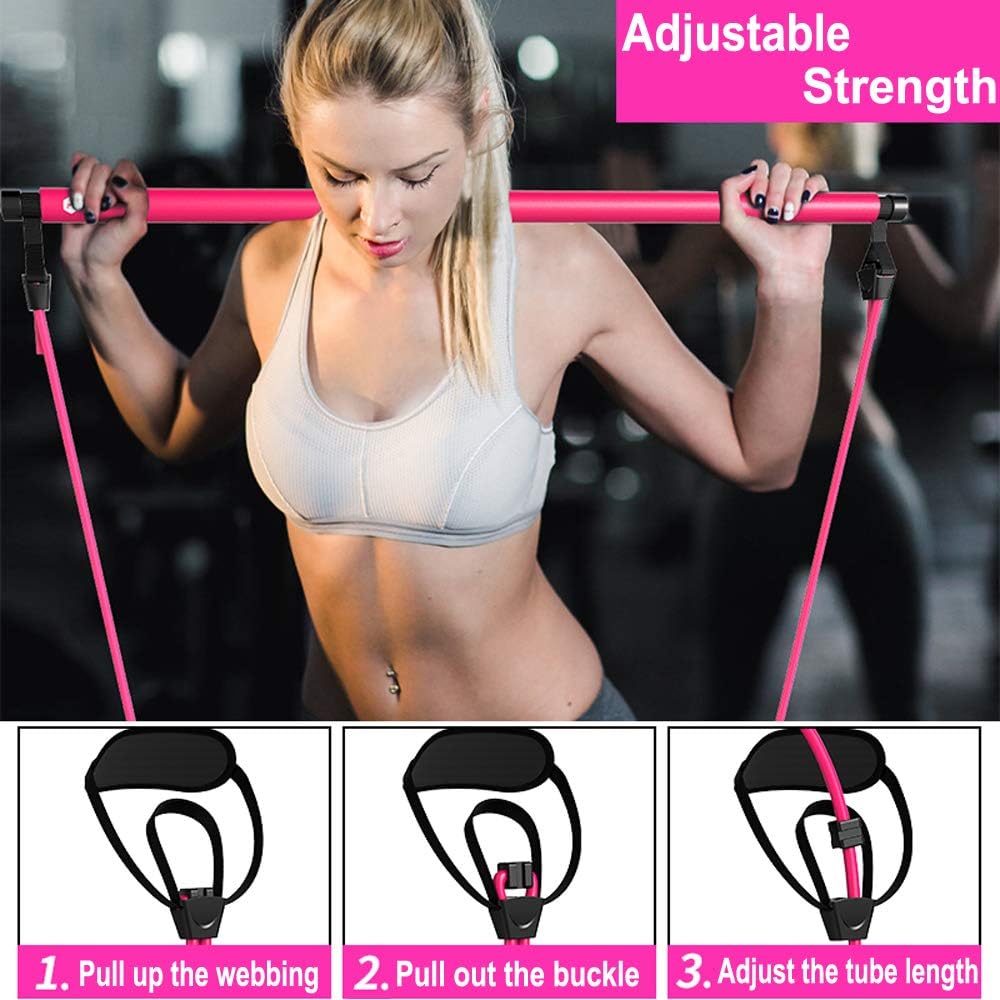 Pilates Bar, Wastou Portable Pilates Bar Kit with Adjustable Resistance Band for Different Height, Home Gym Exercise Stick Yoga Bar with Foot Loop for Hipsline, Stretching, Muscle Toning (Pink) : Sports & Outdoors