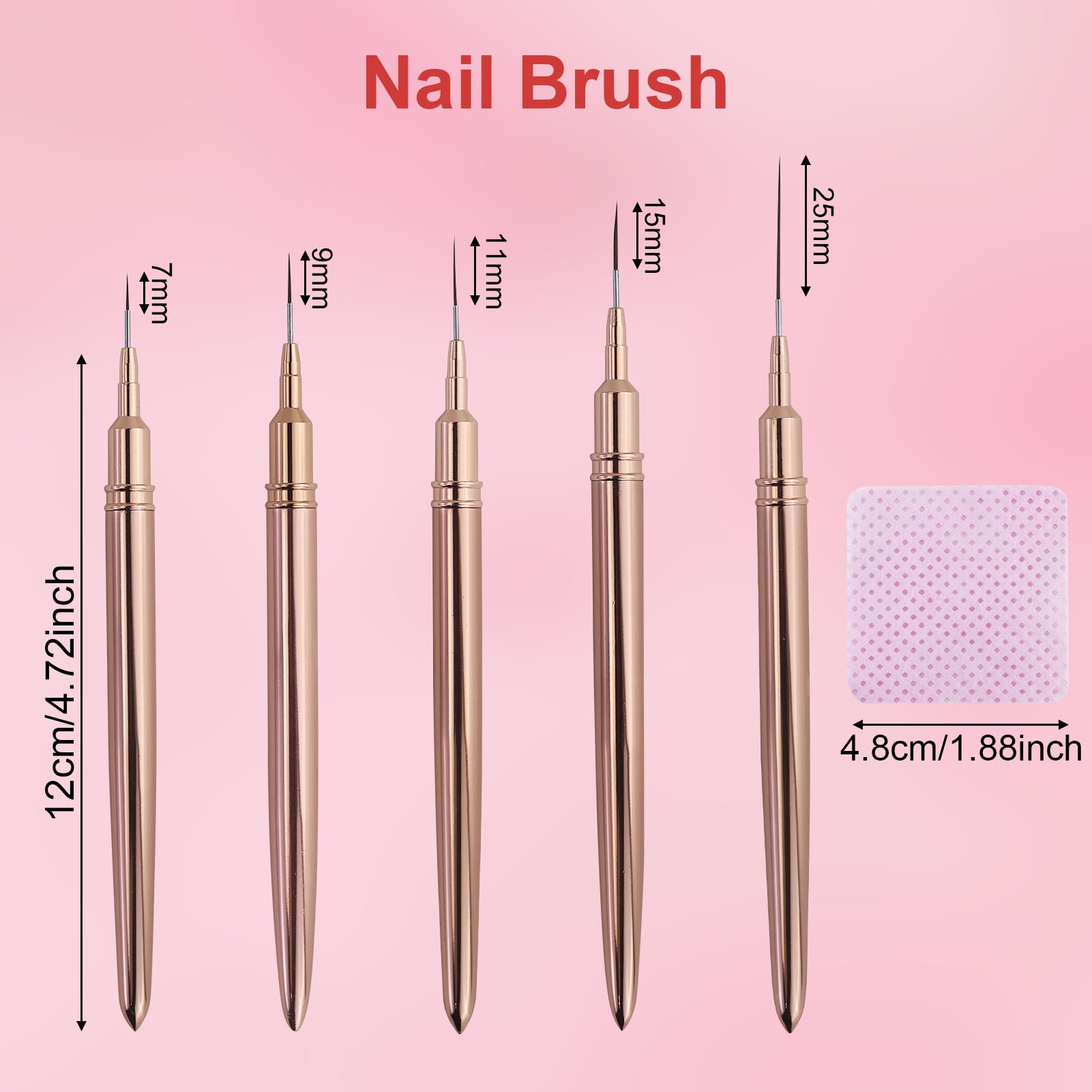 5Pcs Nail Art Liner Brushes,Nail Art Tools,Painting Nail Art Brushes for Long Lines, Details, Fine Drawing Nail Dotting Drawing Tool Set 7mm/9mm/11mm/15mm/25mm(Gold) - Image 2