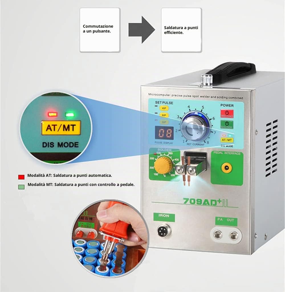 Hanchen Saldatore a Punti per Batterie Multifunzionale 3.8KW Saldatrice a Punti a Impulsi con Funzione di Saldatura a Stagno Penna a Induzione Sistema di Raffreddamento per Batterie 18650 26650 32650