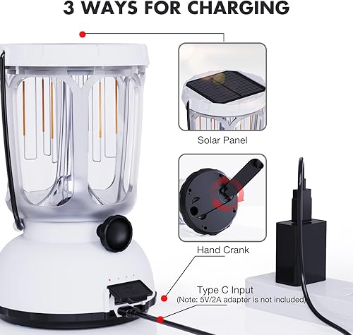 Miniatura 2 de Mesqool Linterna de camping recargable de 6000 mAh, 650 lm LED linternas para cortes de energía emergencia huracán, linterna solar de manivela