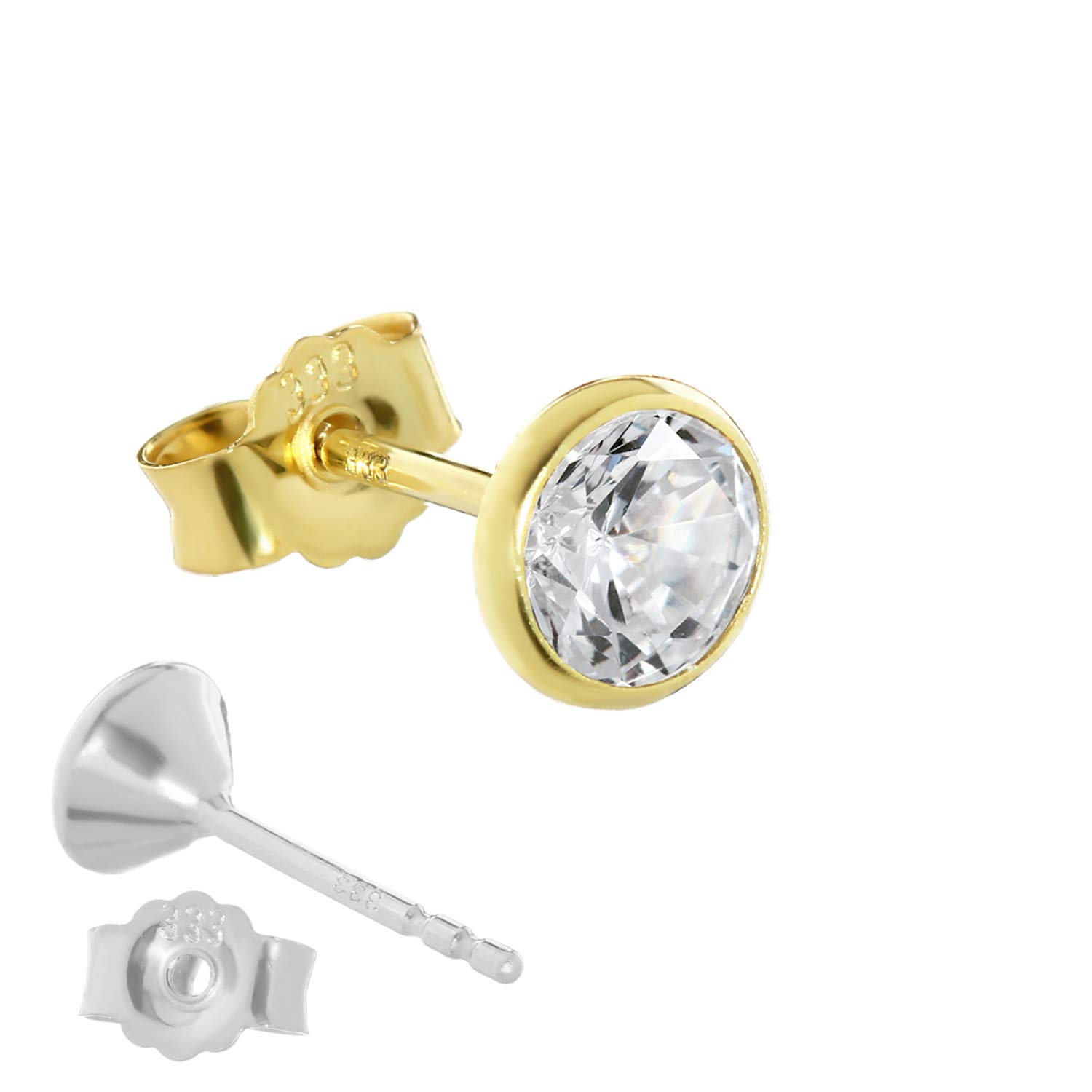 NKlaus Einzel-Ohrstecker, 333 Gold 8 Karat, Cubic Kristall Zirkonia, 5,5mm