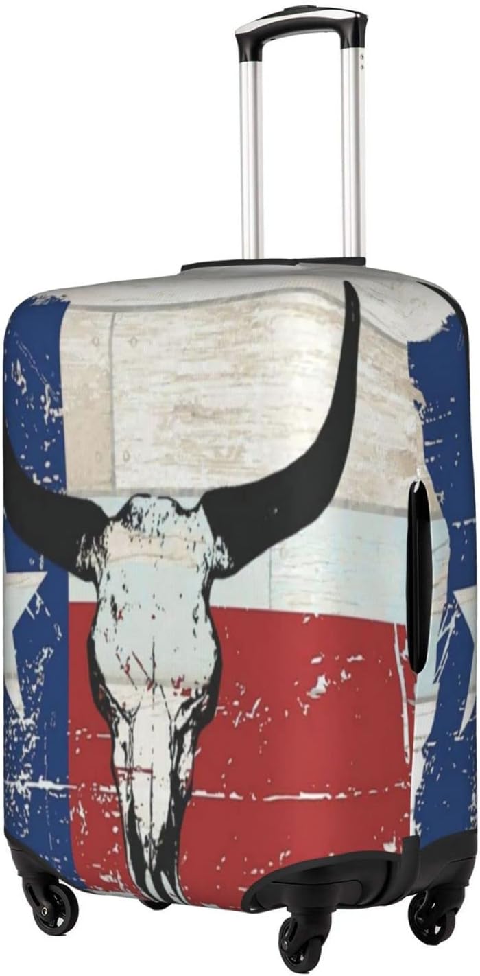 review American State Texas Flag Bull Skull Suitcase Cover Travel Luggage Protector Cover Fits 18-32 Inch Suitcase