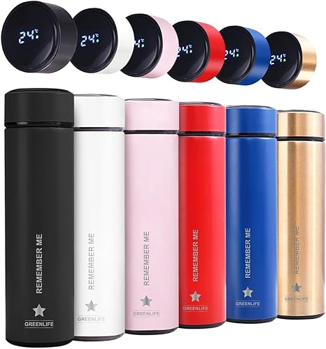 Miniatura 1 de GreenLife Hydro Smart - Botella de agua deportiva con pantalla LED de temperatura, acero inoxidable aislado al vacío, frío 36 horas, caliente 24