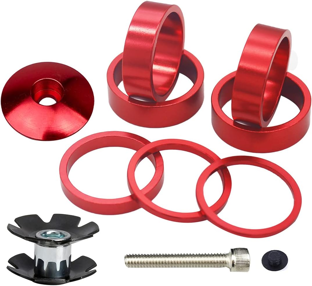 PLATTBK Bike Headset Spacer 1 1/8 Inch,Aluminium Alloy Bicycle Headset Spacers with Stem Top Cap,Headset Star Nut for MTB BMX Road Bike