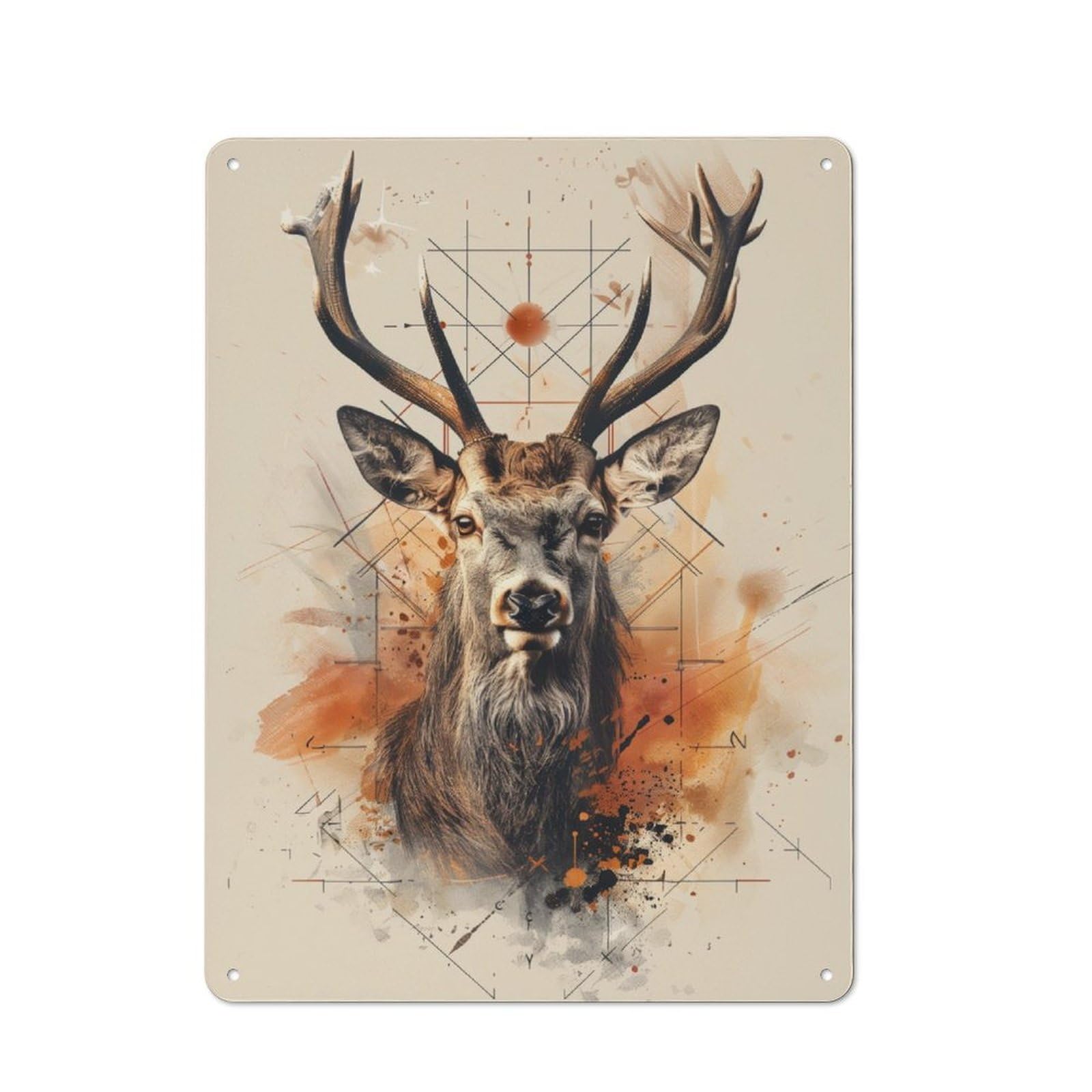 Rustic Metal Sign with Deer Watercolor Design 40x30cm, Farmhouse Farmhouse Wall Decor for Dining Room, Cafe, Entryway Or Family Room