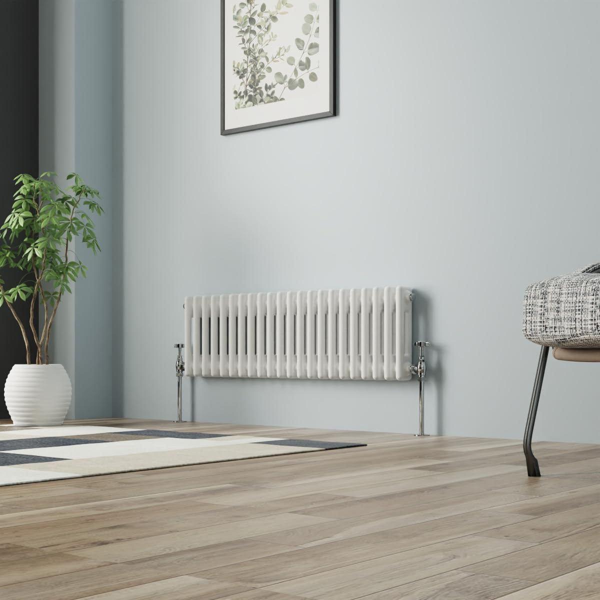 NRG Colonna Radiatore Bianco 300x1010mm Doppio Tradizionale Stile Ghisa Riscaldatore Interni Designer Orizzontale Bagno Radiatori
