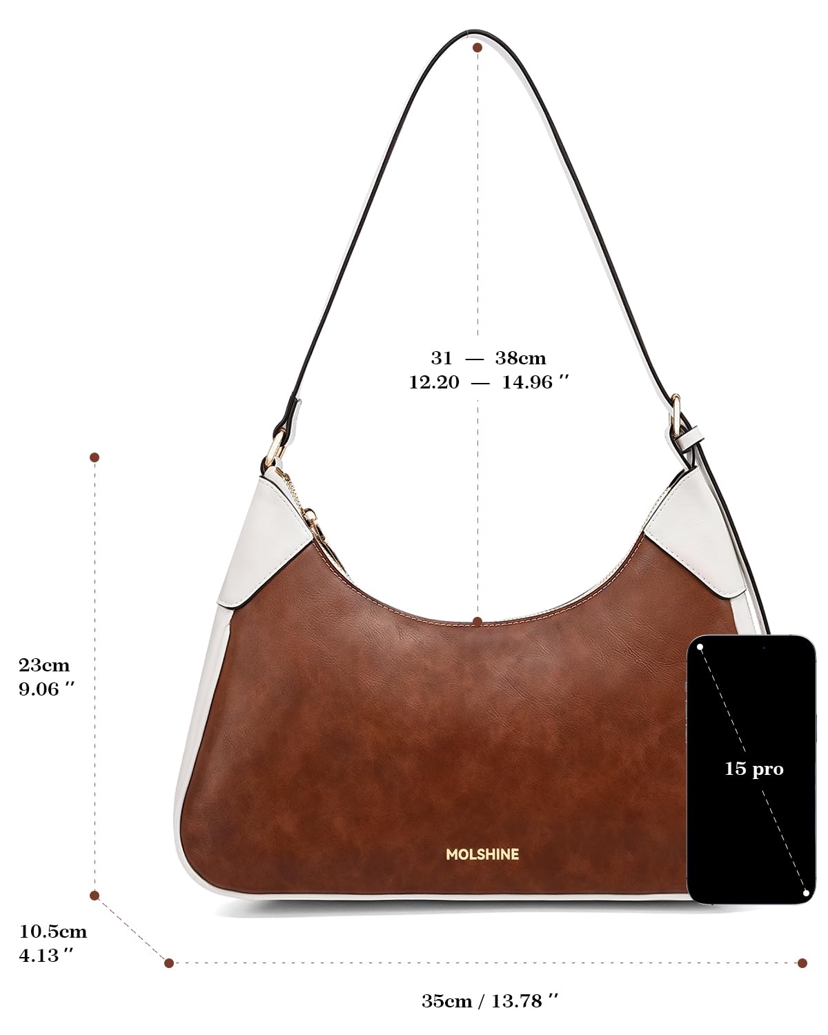 molshine Shoulder Bag, PU Leather Crescent Handbag, Armpit Bag, Party Clutch Purse for Women Lady Model DLK0059 (Brown)