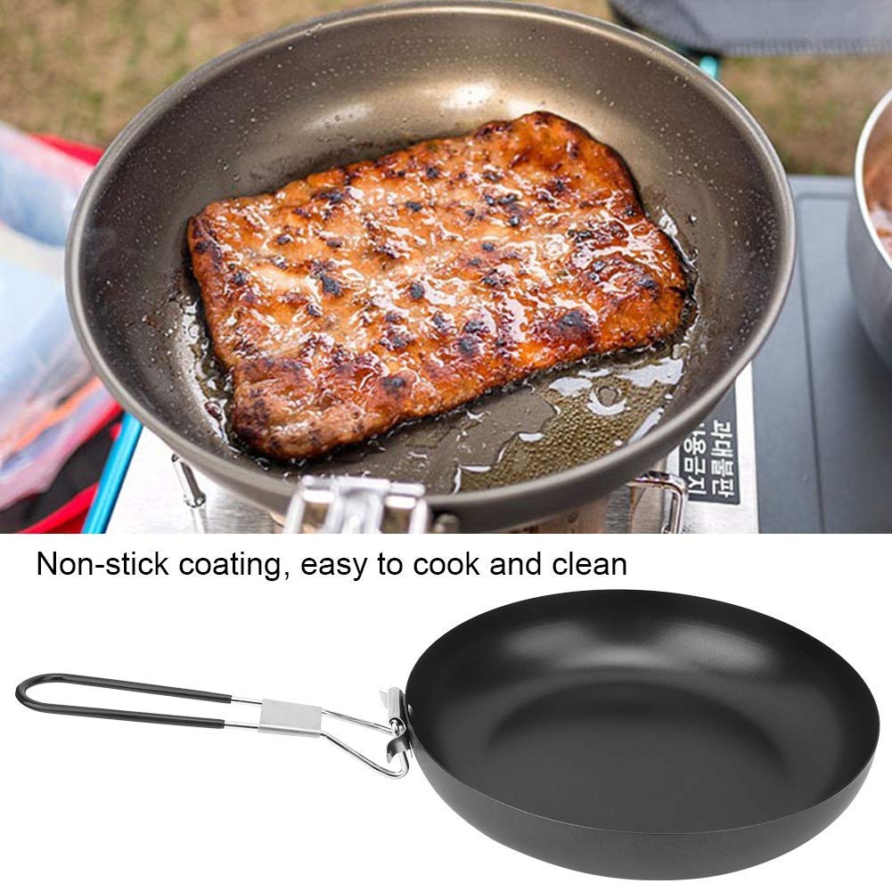 Ejoyous Poêle à Frire de Camping, Pliable, Anti-adhésive, avec poignée Pliable, pour l'intérieur et l'extérieur, la Cuisson, Le Barbecue, Le rôti, Le Pique-Nique, 24 cm