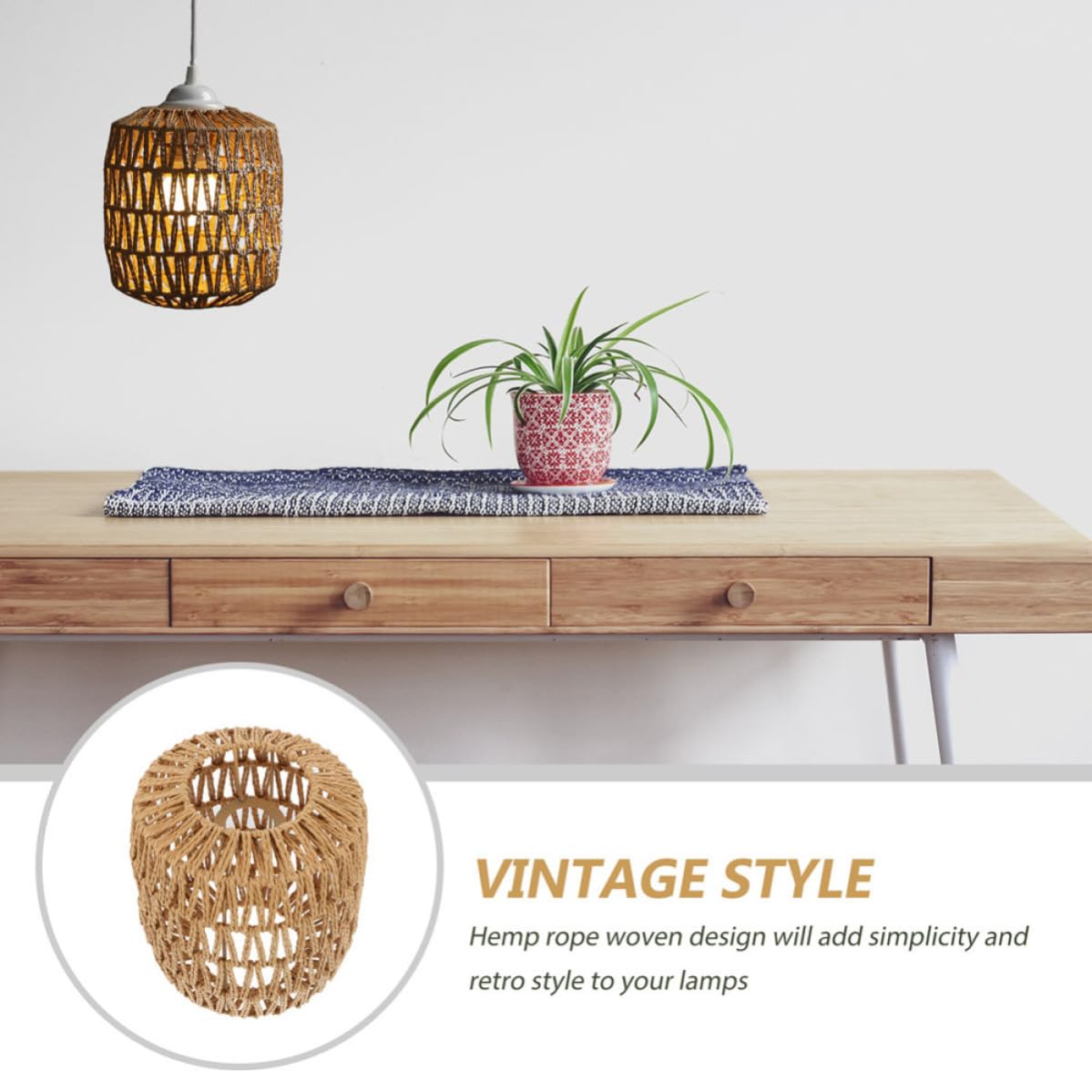 Paralume Cilindrico in Rattan Artificiale 2 Pezzi, Paralume Rustico e Resistente allo Sbiadimento per Lampada Sospensione in Cucina o Sala da Pranzo