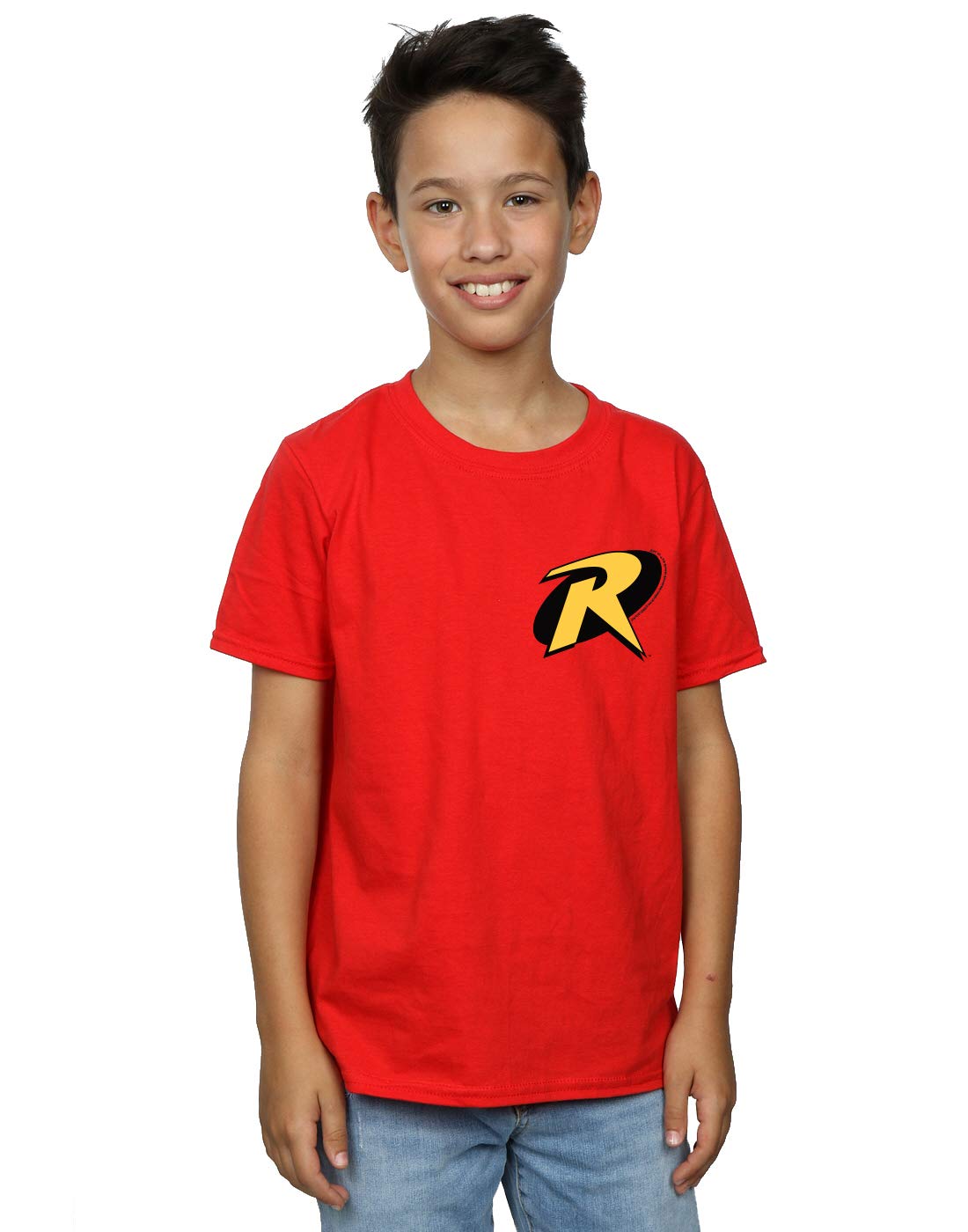 DC Comics Batman Robin Logo T-Shirt Red Cotton Crew Neck Short Sleeve 5-6 Years