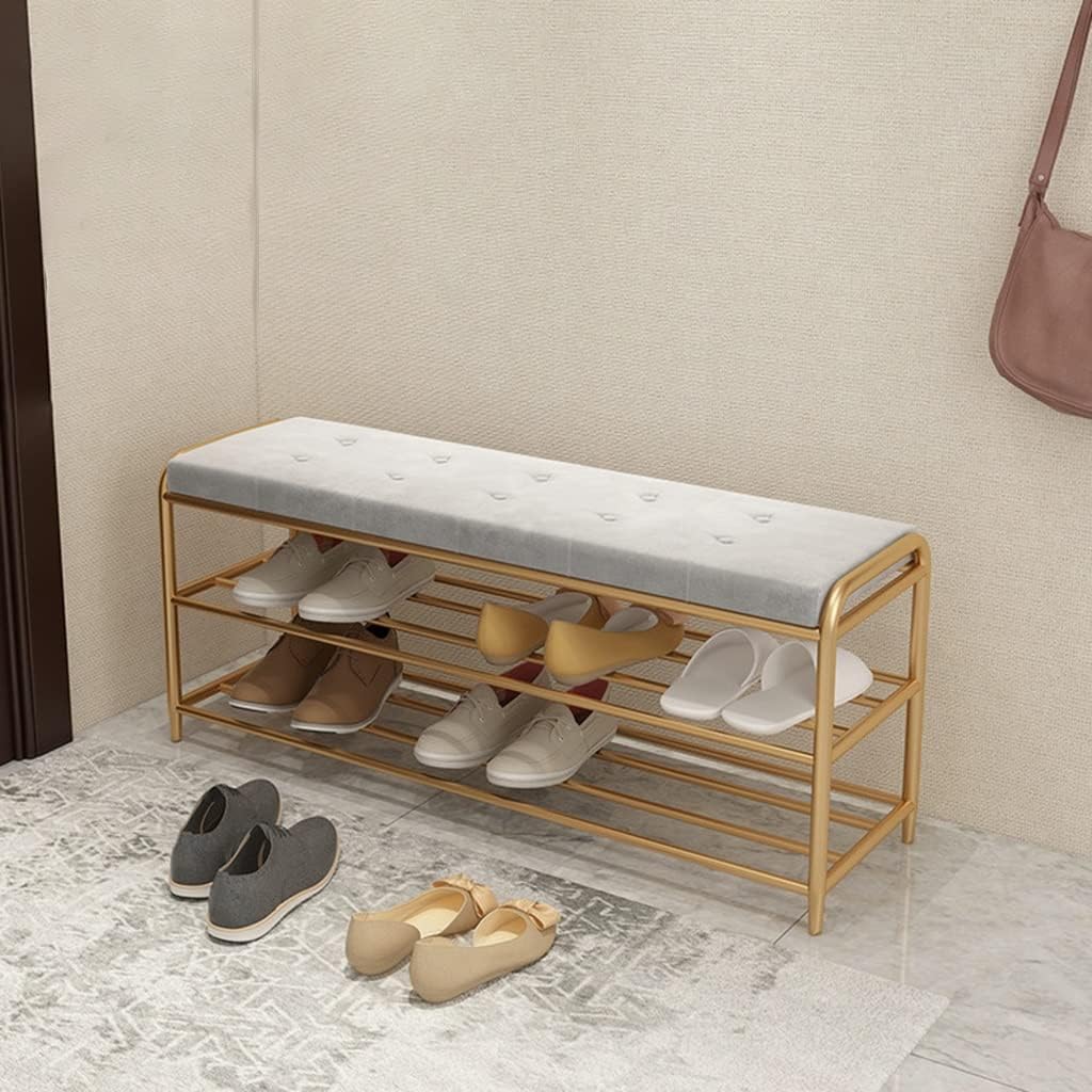 Shoe Storage Cabinet Cabinets Hallway Slim Cupboard Cupboards Hallways Slimline，2Tier Metal Shoe Rack Bench with Cushioned SeatEntryway Storage nizer for Living Room & BedroomStylish Iron Sh