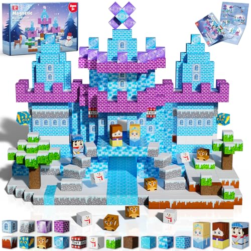 GraceDuck Magnetic Blocks - 150PCS Magnetic Blocks Build Ice Castle - Magnetics Toys for Montessori Toddler Christmas Birthday Gifts - STEM Sensory...