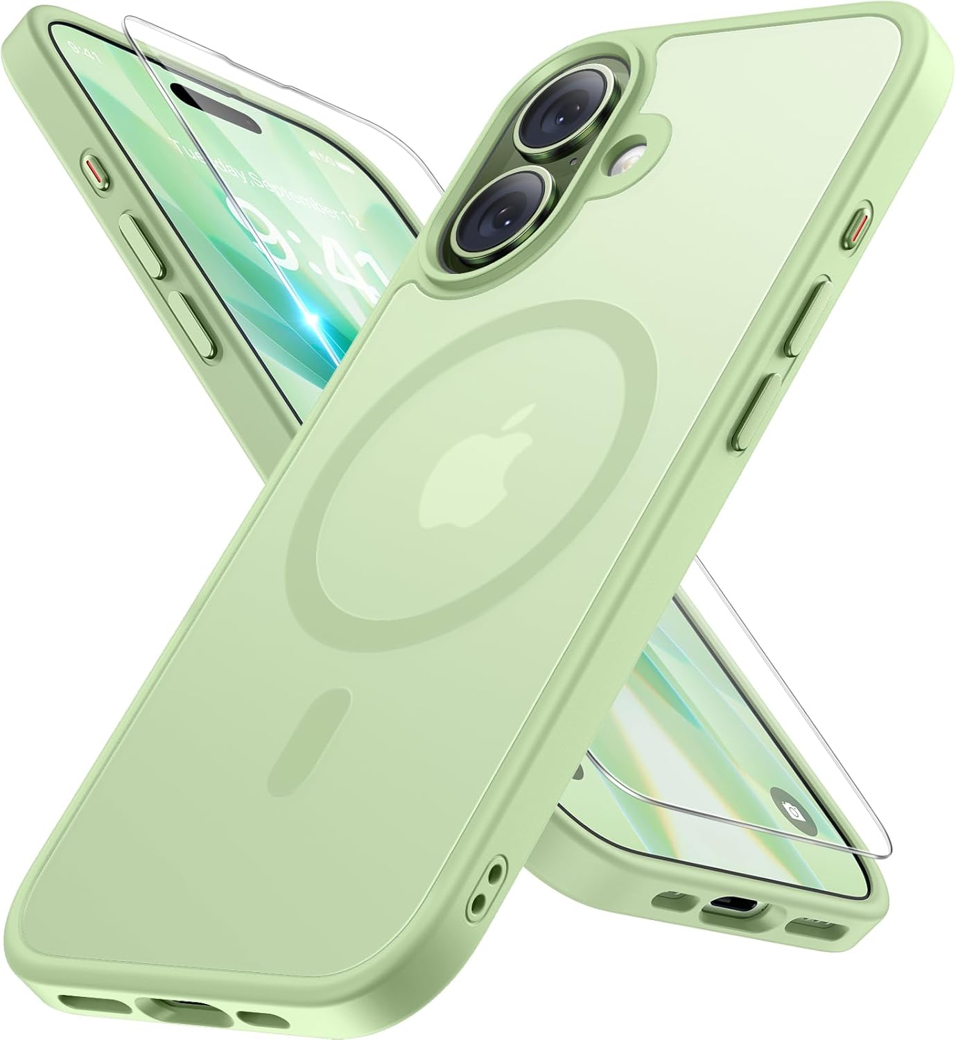 Miracase Magnetic for Phone 17 Case (Compatible with MagSafe) with Screen Protector Military-Grade Protection, Anti-Fingerprint Translucent Matte Phone Cover for Phone 17 6.3 inch, Matcha Green iPhone 17 Green