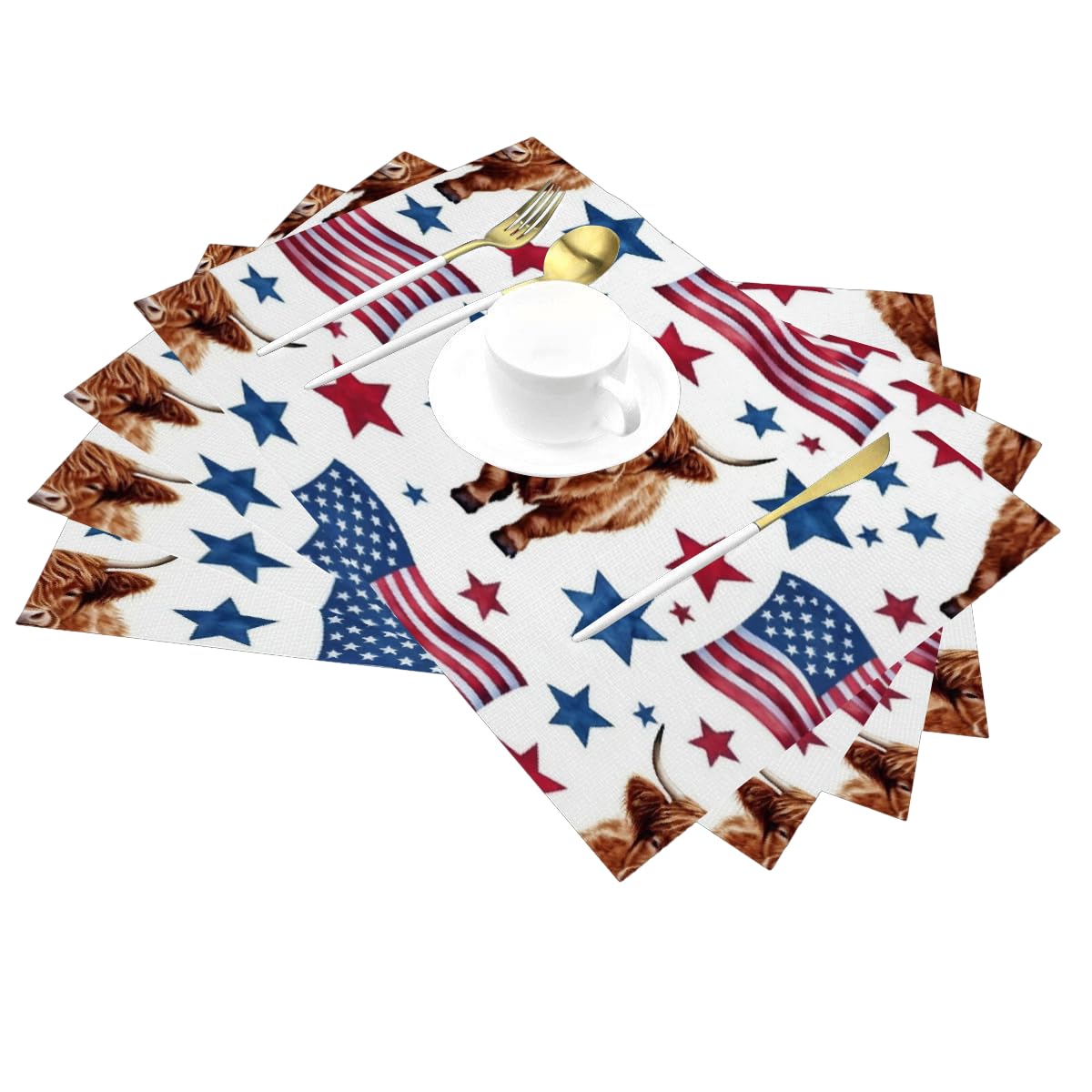 Set di 6 tovagliette con bandiera americana, 4 luglio, lavabili e resistenti al calore, in vinile PVC, per cucina, sala da pranzo, decorazione da tavolo