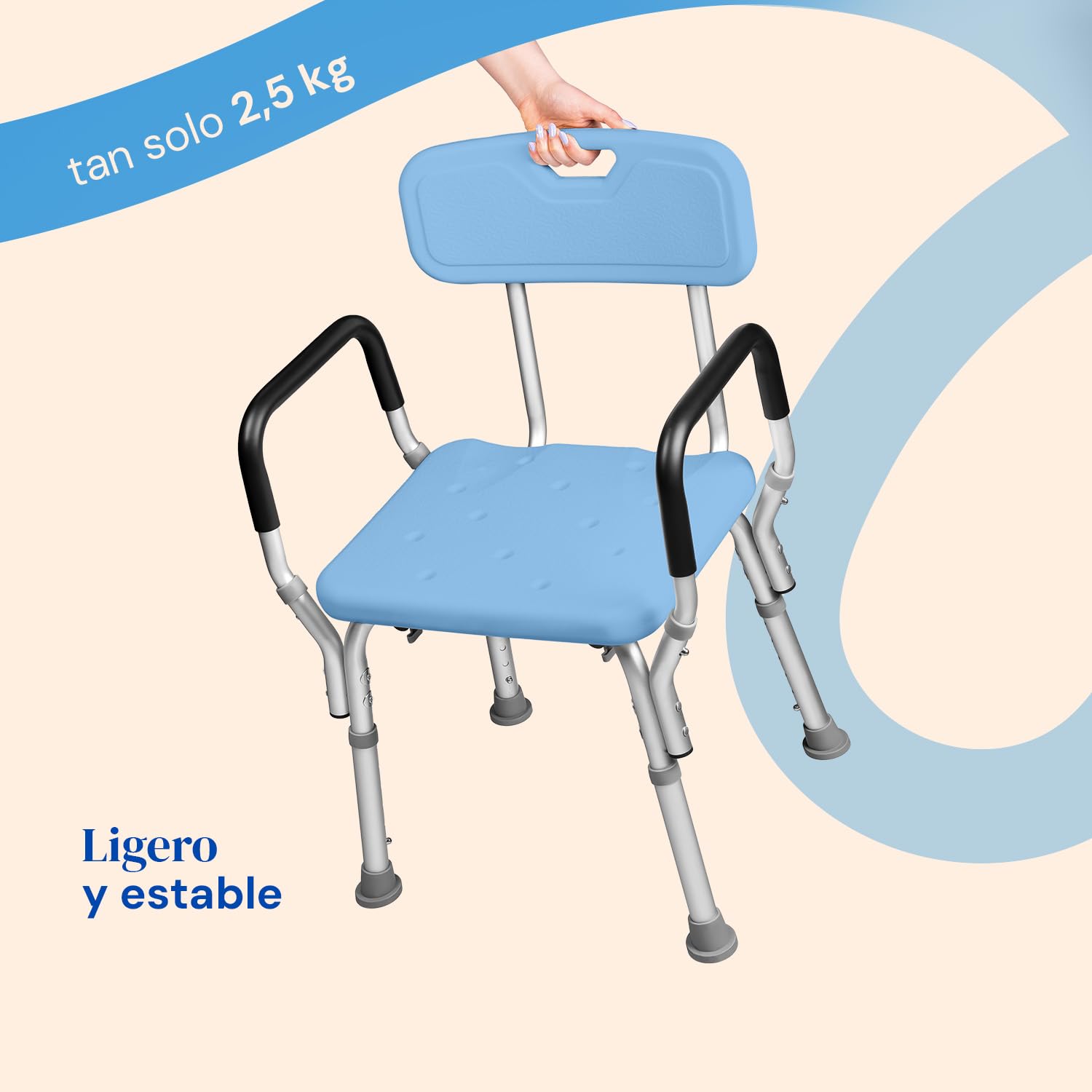 Geriafy Silla de Ducha para Mayores Regulable con Respaldo y Reposabrazos | Silla de ducha para ancianos con respado y reposabrazos Aqua Max