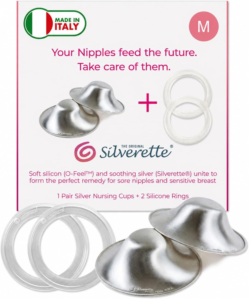 SILVERETTE XL The Original Silver Nursing Cups - Soothe and Protect Your Nursing Nipples -Made in Italy (XL + O- Feel)