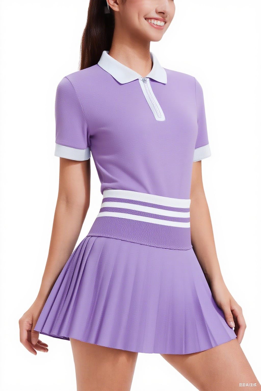 Tennis Skirt Sets for Women Zipper Color Block High Waisted Golf Polo Two Piece Skirt Set Women 2 Piece Outfits
