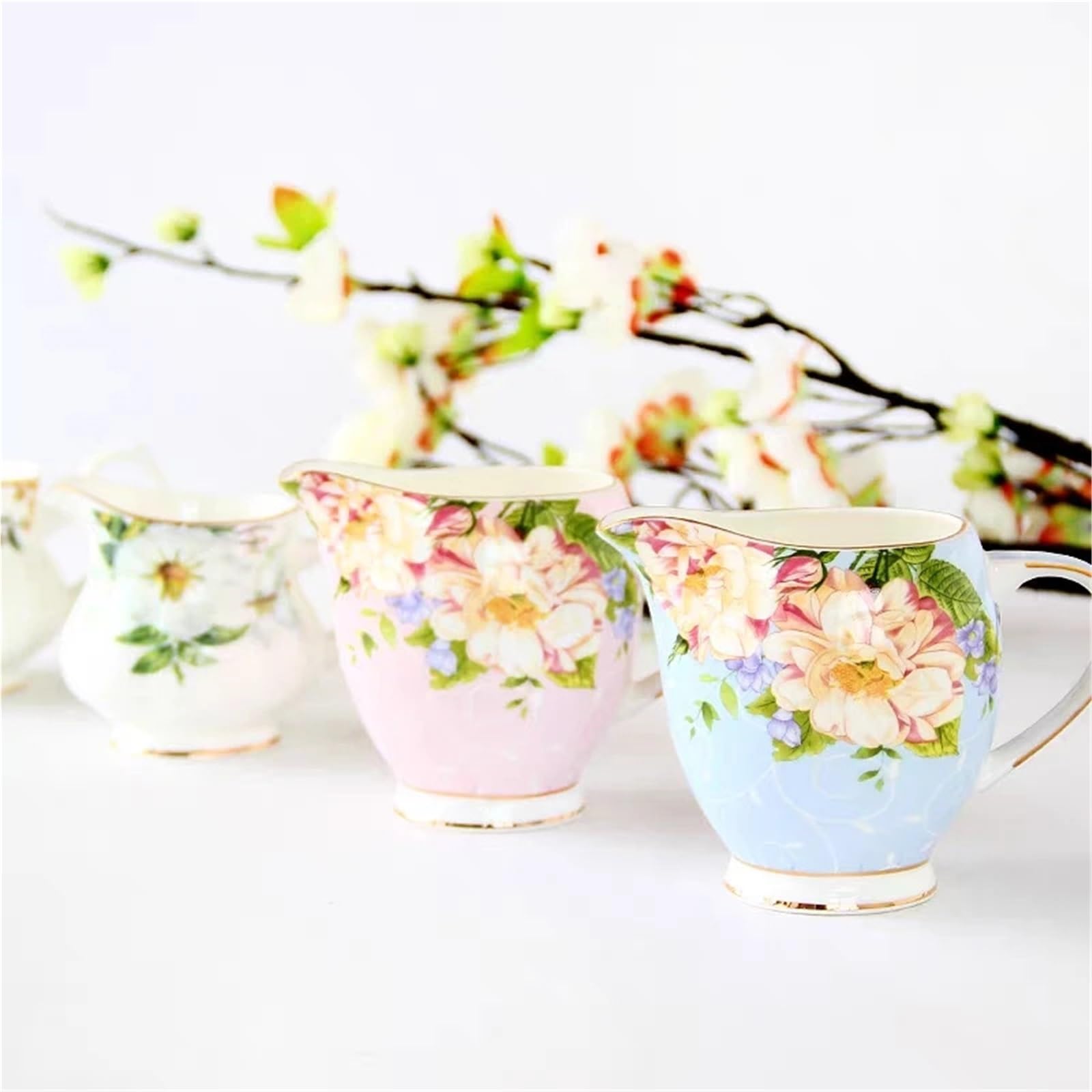 Tanque de leche de porcelana, accesorios de juego de té de la tarde, vasos, Latte Art, jarra, jarra de leche, 2 uds. Para café(Blue300ml)