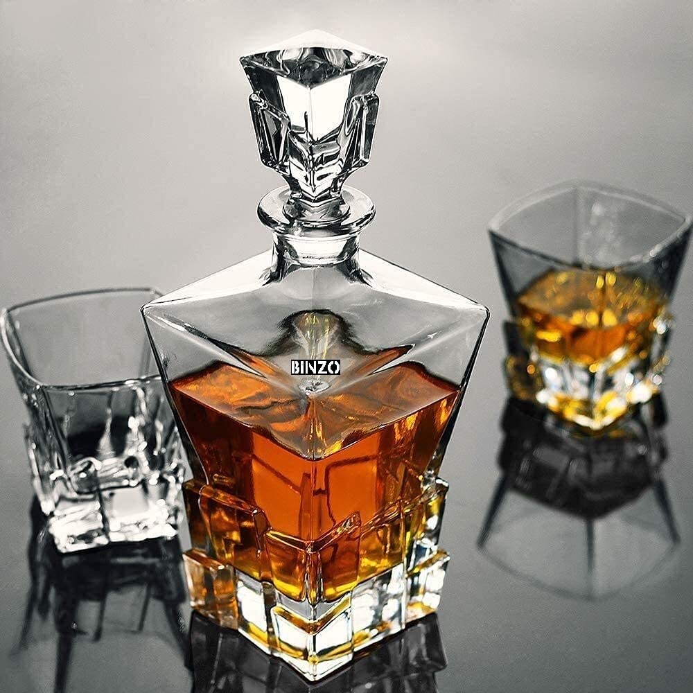 BINZO Luxury Glacier Whiskey Wine Decanter Set with Glasses & Stopper| Premium Glass Decanter for Whisky, Alcohol, Liquor, 1 Litre Decanter & 300 ml Glasses 2